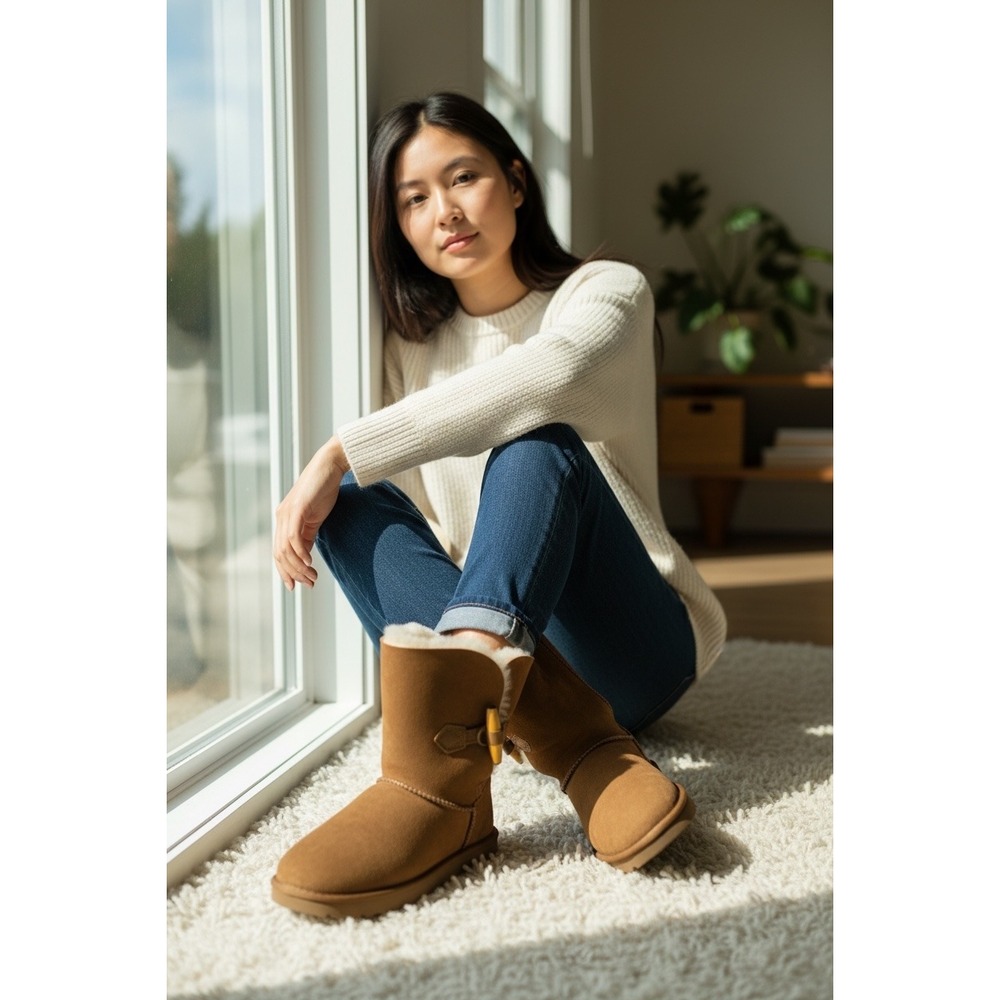 UGG Keely Chestnut Suede Sheepskin Mid Calf Boots 1012362 Womens 8